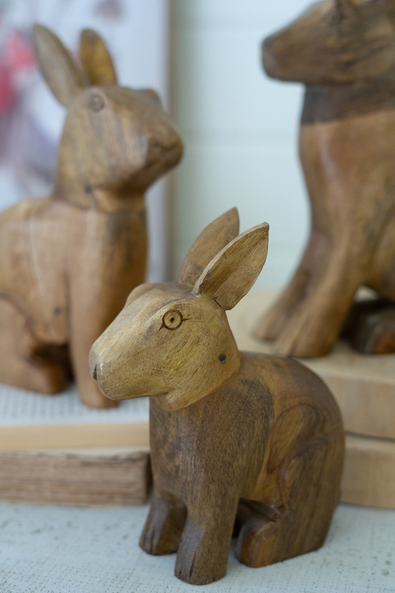 Hand Carved Wooden Rabbit Set of 3