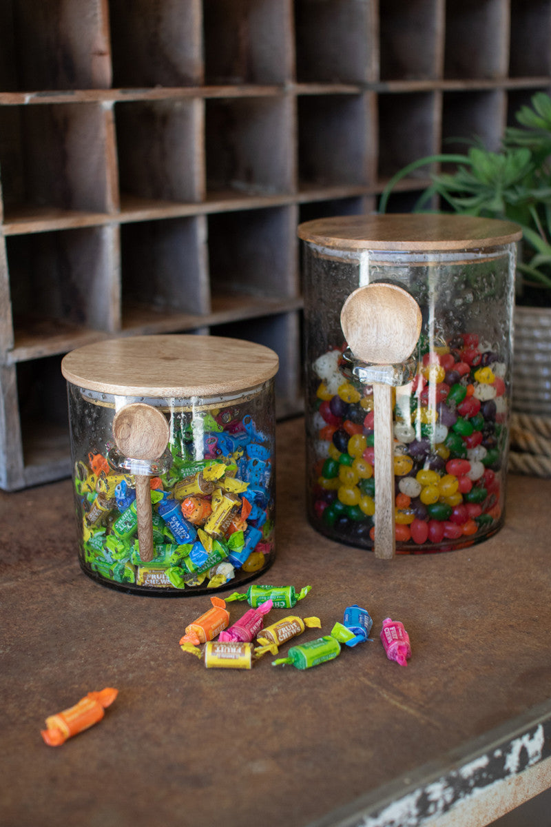 Glass Canister with Wood Top and Spoon / Large