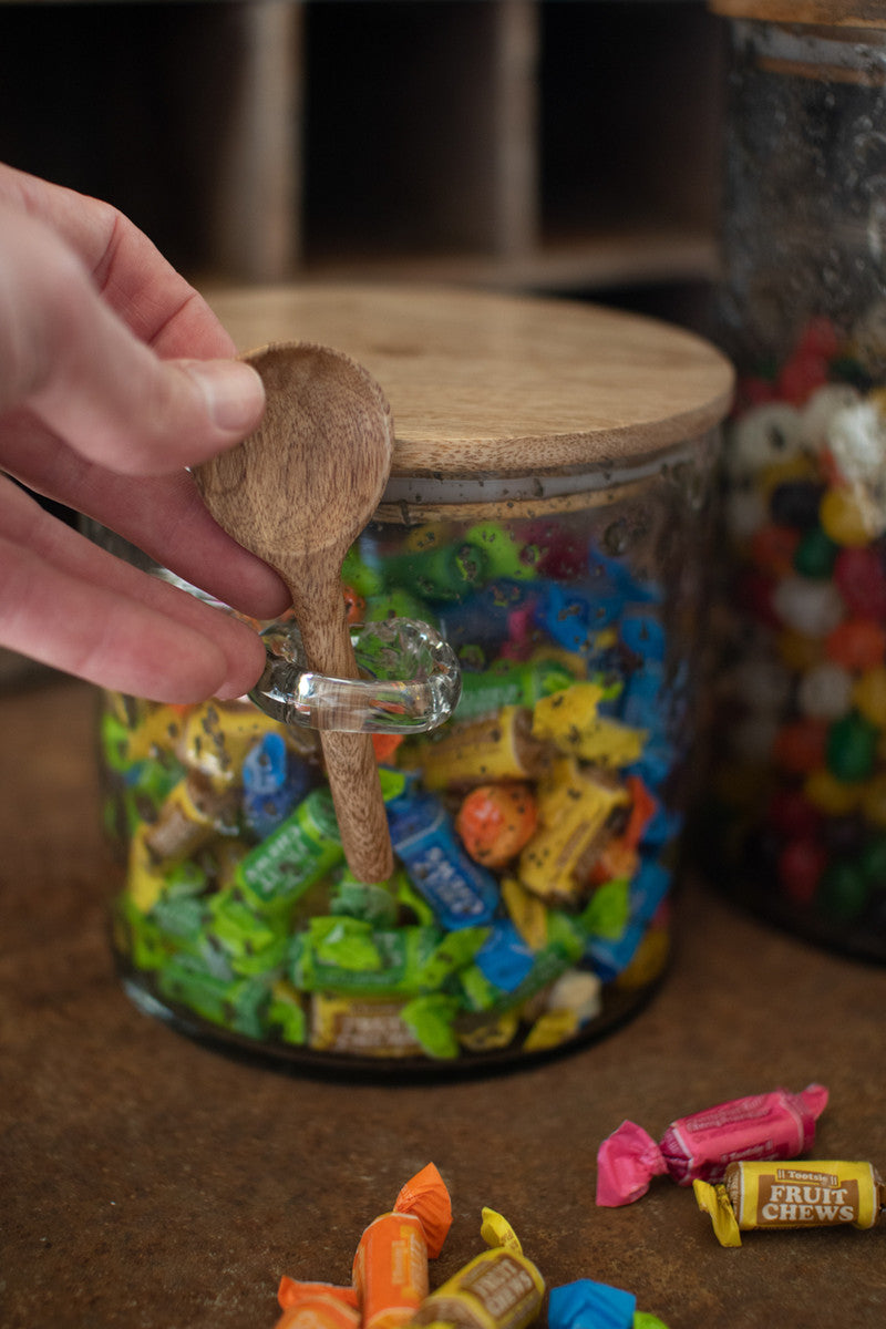 Glass Cannister with Wood Top and Spoon