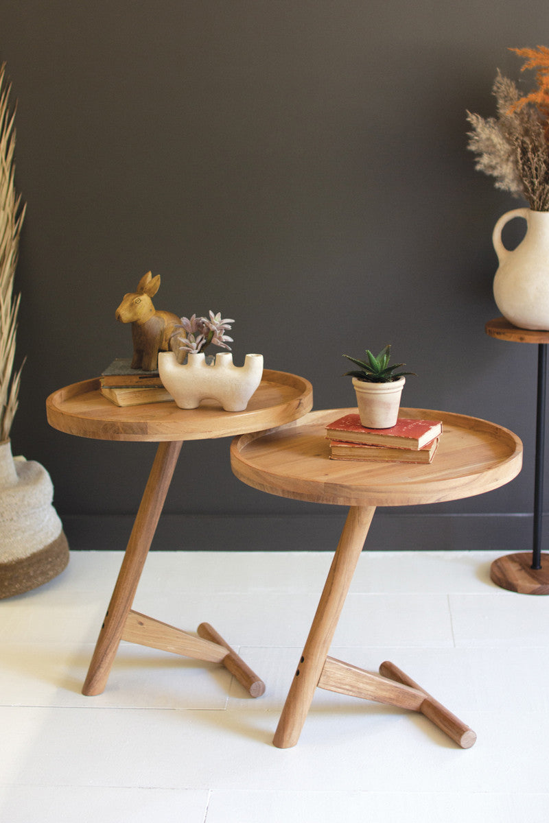 Wood Tray Accent Table Set of 2