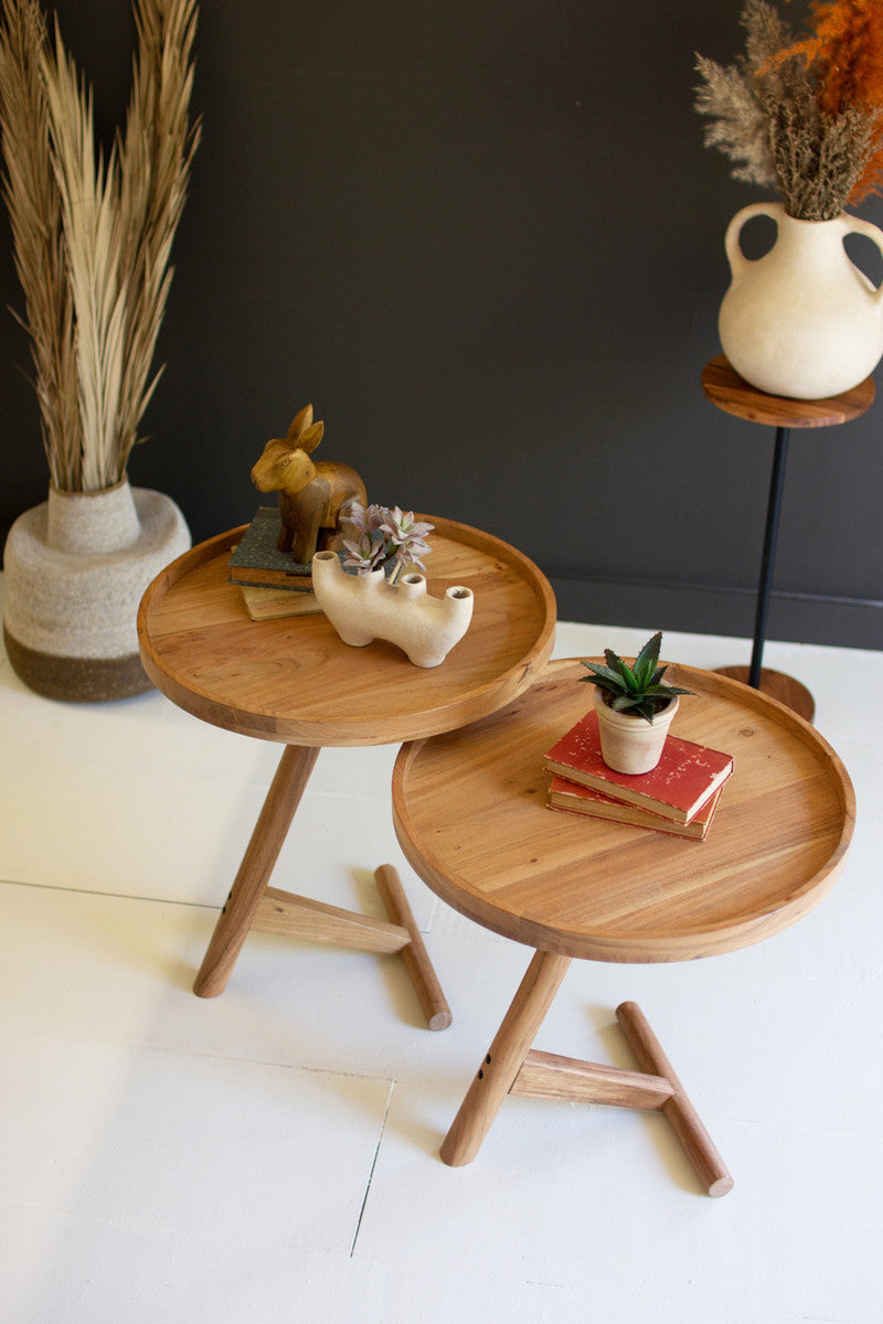Wood Tray Accent Table Set of 2