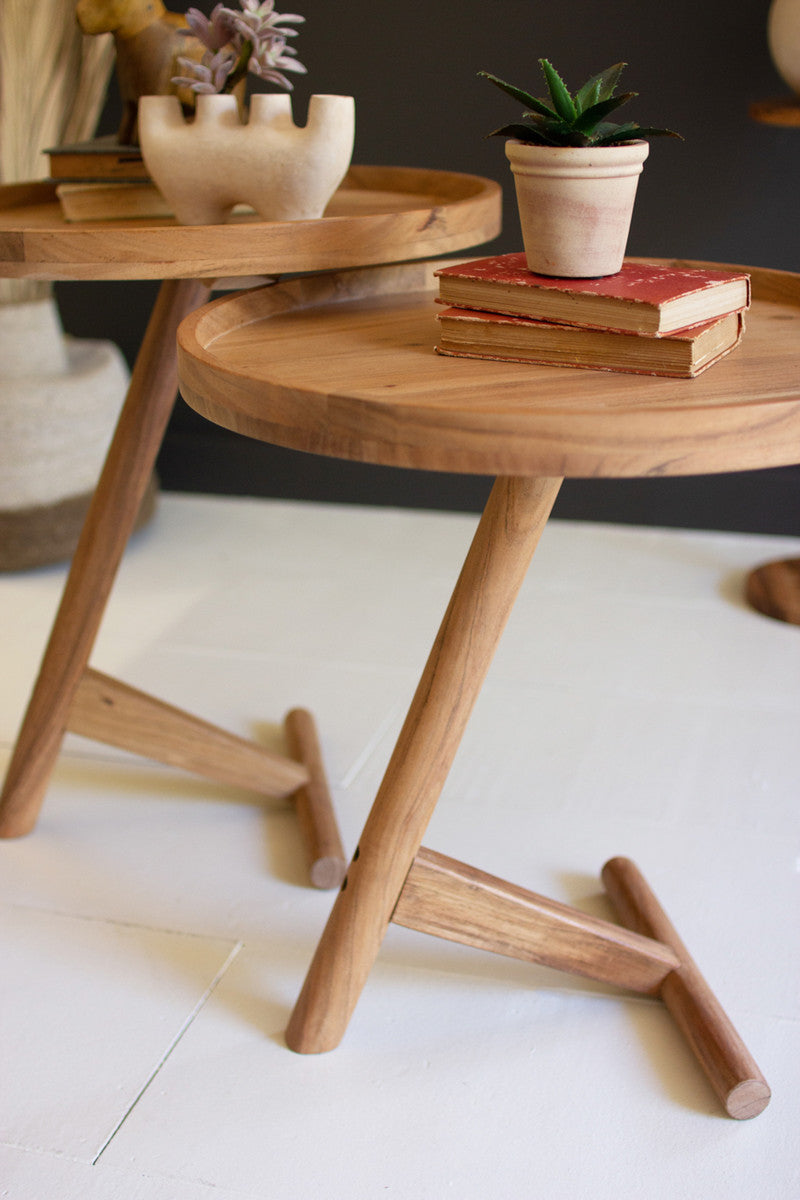 Wood Tray Accent Table Set of 2