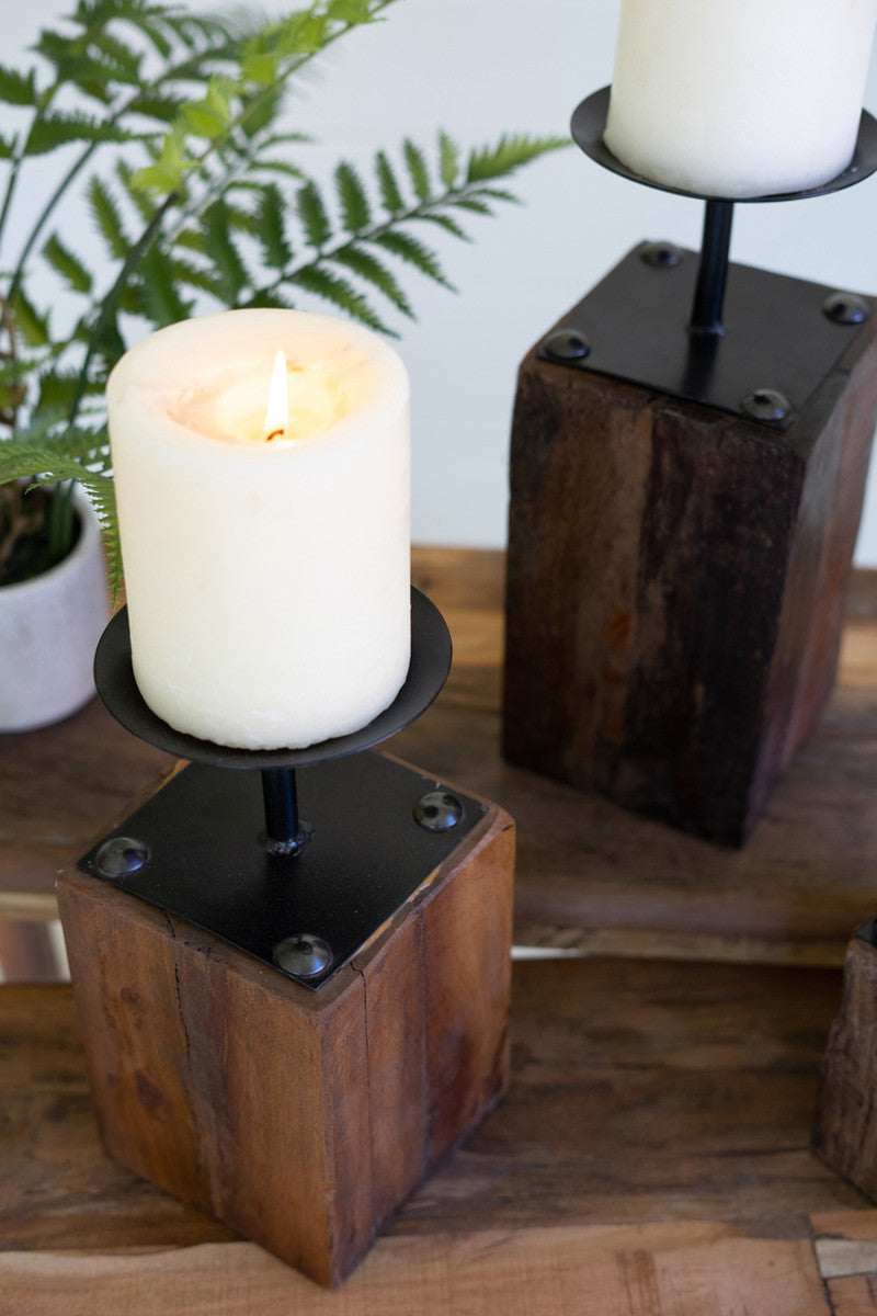 Recycled Wood Candleholders Set of 3
