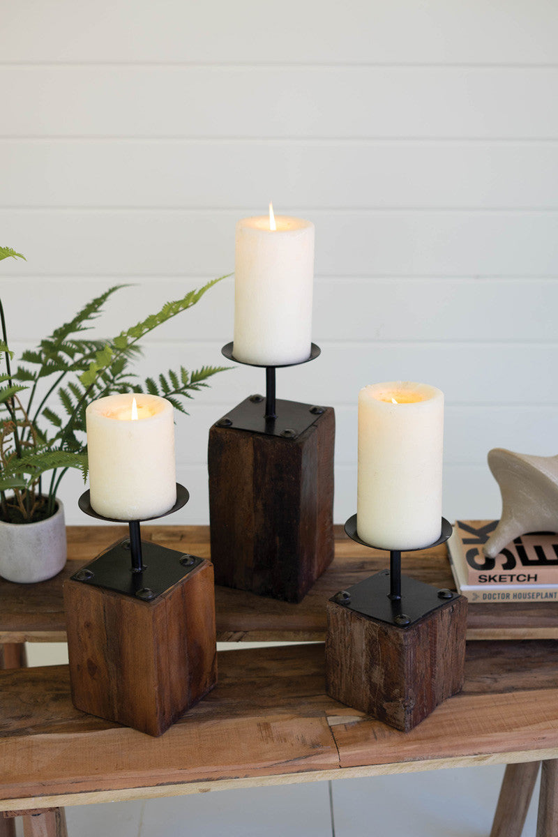Recycled Wood Candleholders Set of 3