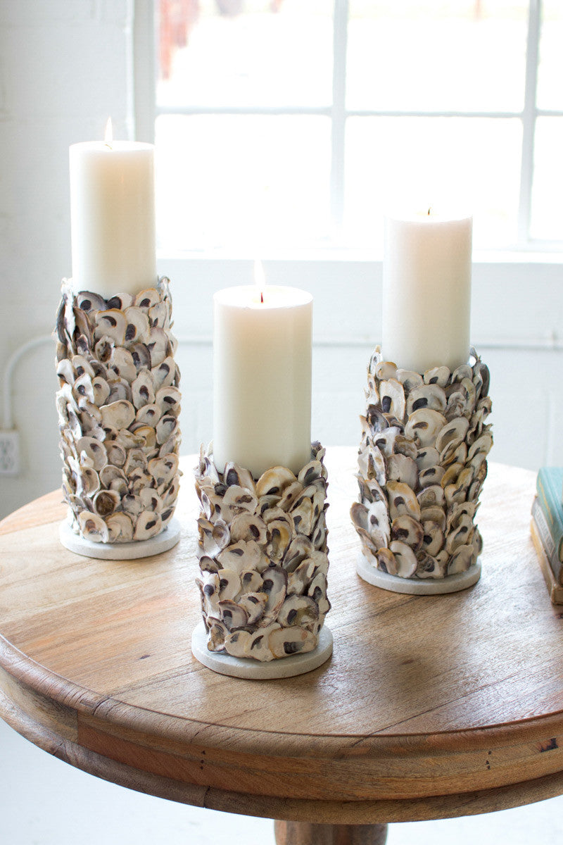 Oyster Shell Pillar Candleholders Set of 3