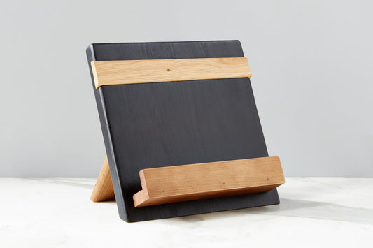 iPad tablet cookbook stand holder reclaimed wood black - recipe holder - wedding gift for kitchen - menu sign stand - farmhouse kitchen - Design Club Home