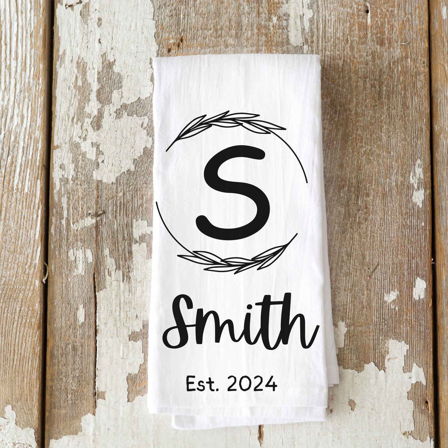 Personalized Kitchen Towel, Family Name Established Year, Custom Kitchen Decor, New Couple Wedding Anniversary Housewarming Gift