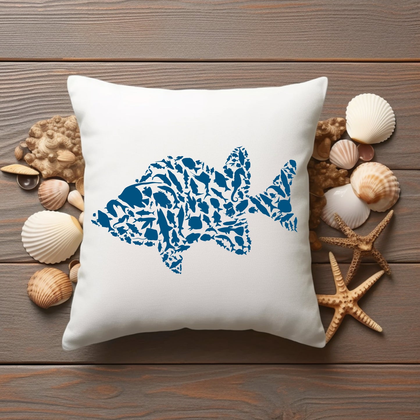 Fish Blue Pillow 16 x 16, Fishing Gifts, Animal Lovers Gift, Coastal Home Decoration - Design Club Home