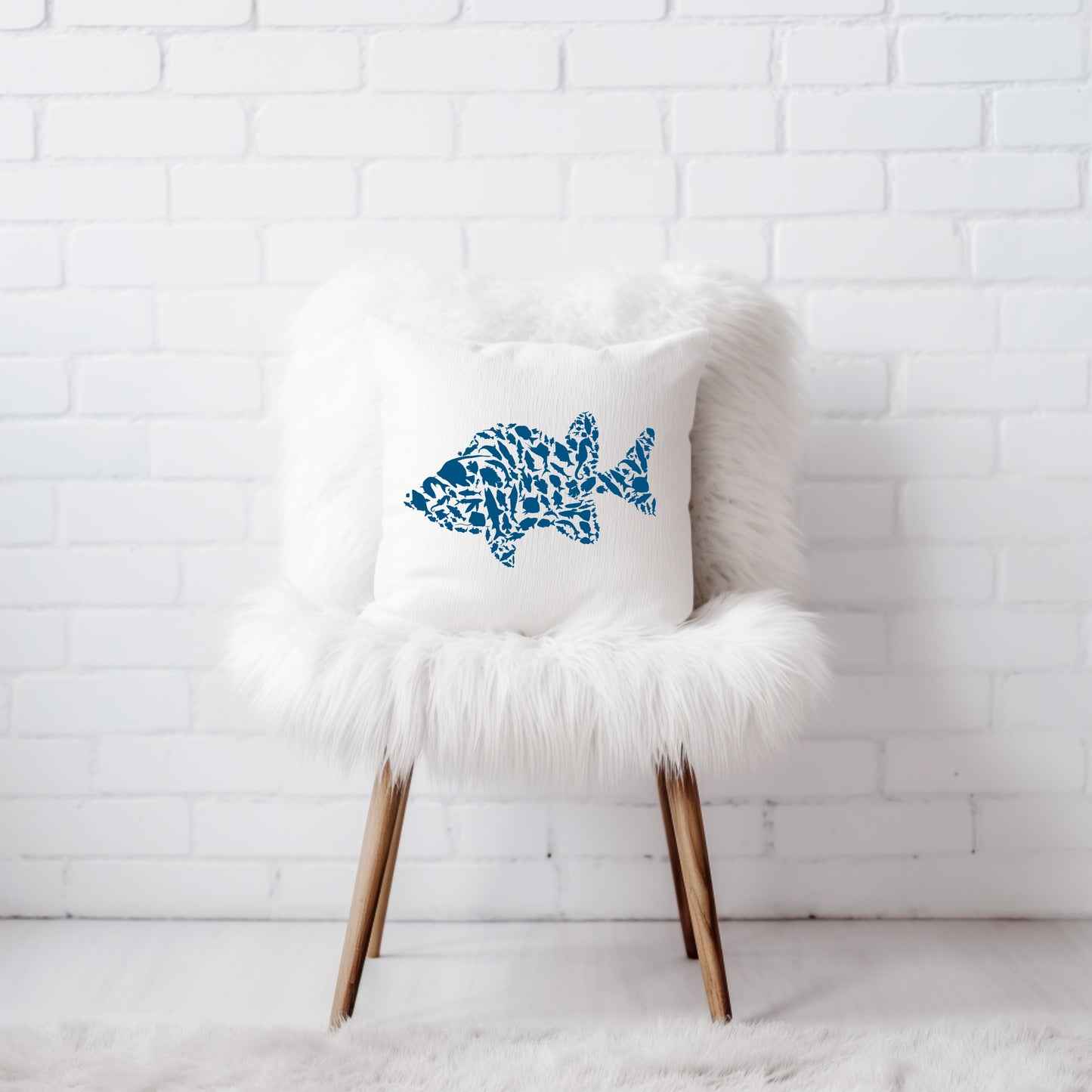 Fish Blue Pillow 16 x 16, Fishing Gifts, Animal Lovers Gift, Coastal Home Decoration - Design Club Home