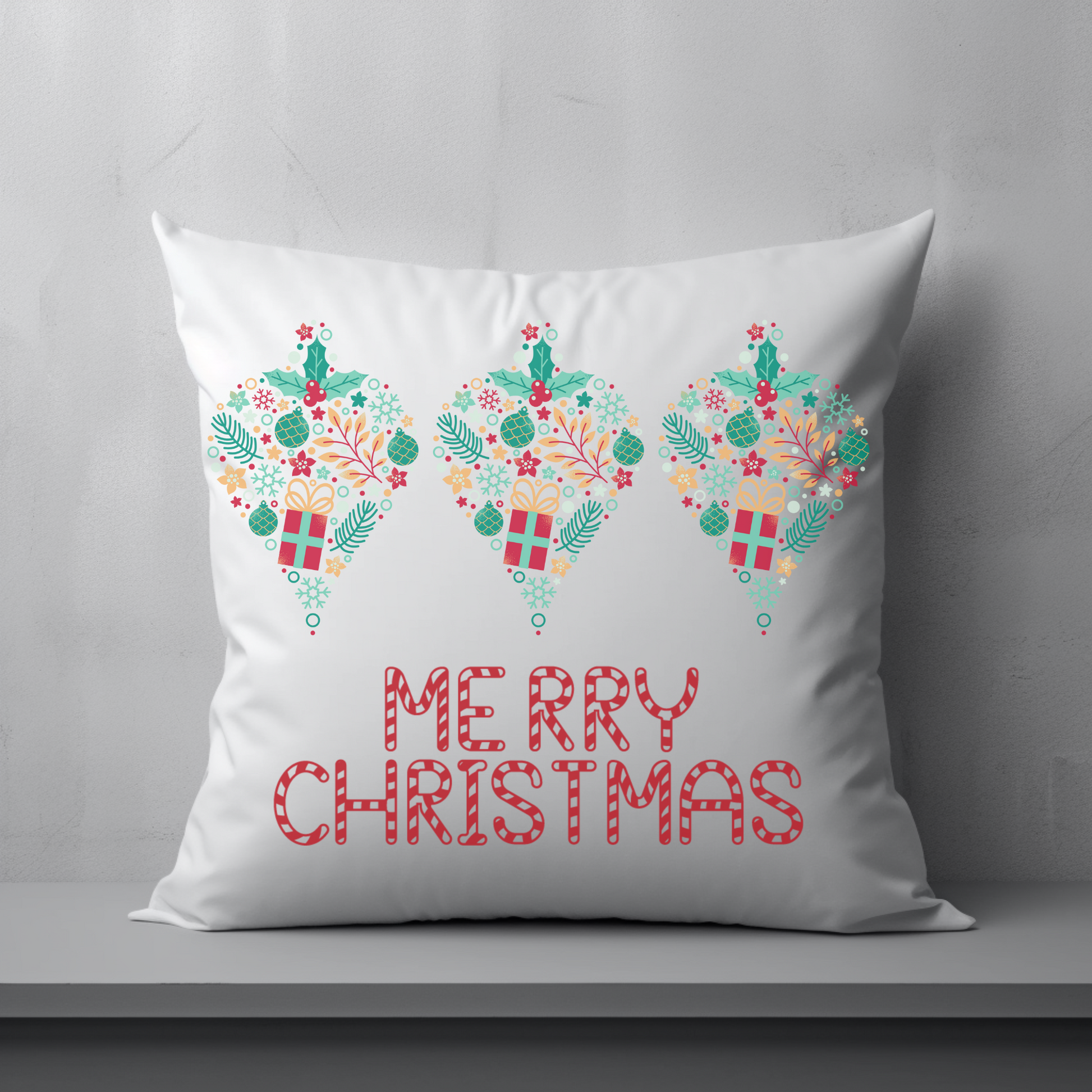Merry Christmas Pillow, Bright Holiday Pillow, Christmas Gift, Housewarming Gift, Retro Vintage Christmas - Design Club Home