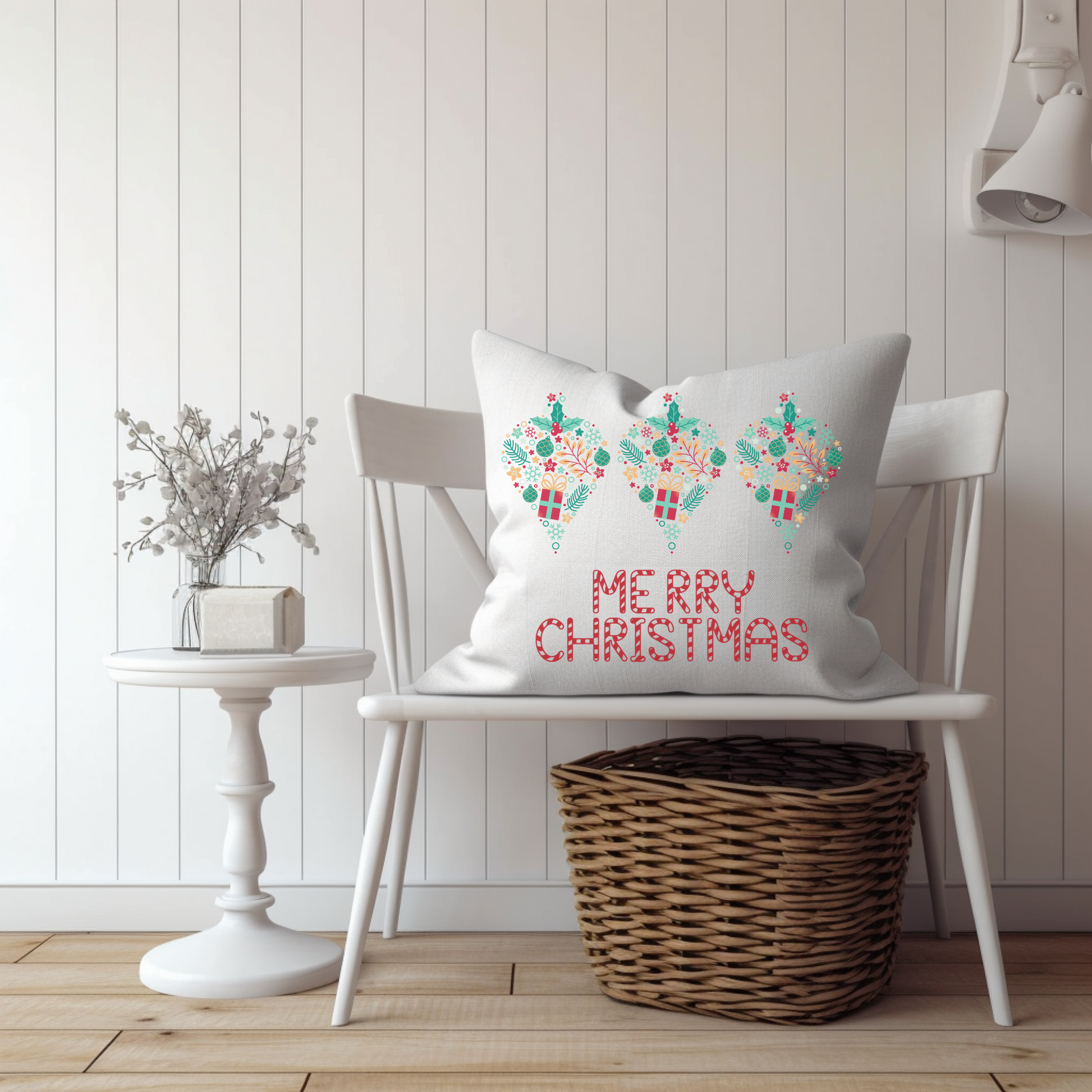 Merry Christmas Pillow, Bright Holiday Pillow, Christmas Gift, Housewarming Gift, Retro Vintage Christmas - Design Club Home