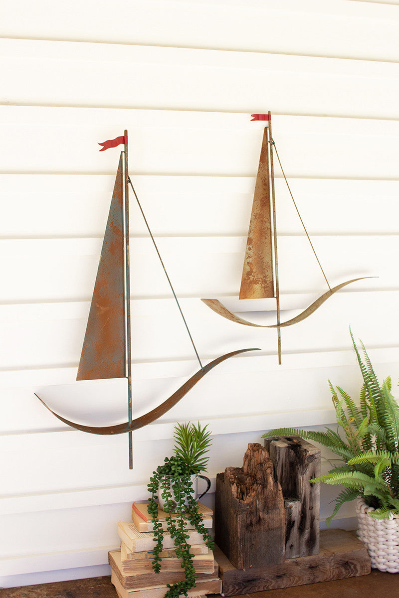 painted metal sailboat wall hangings - set of 2 - Design Club Home