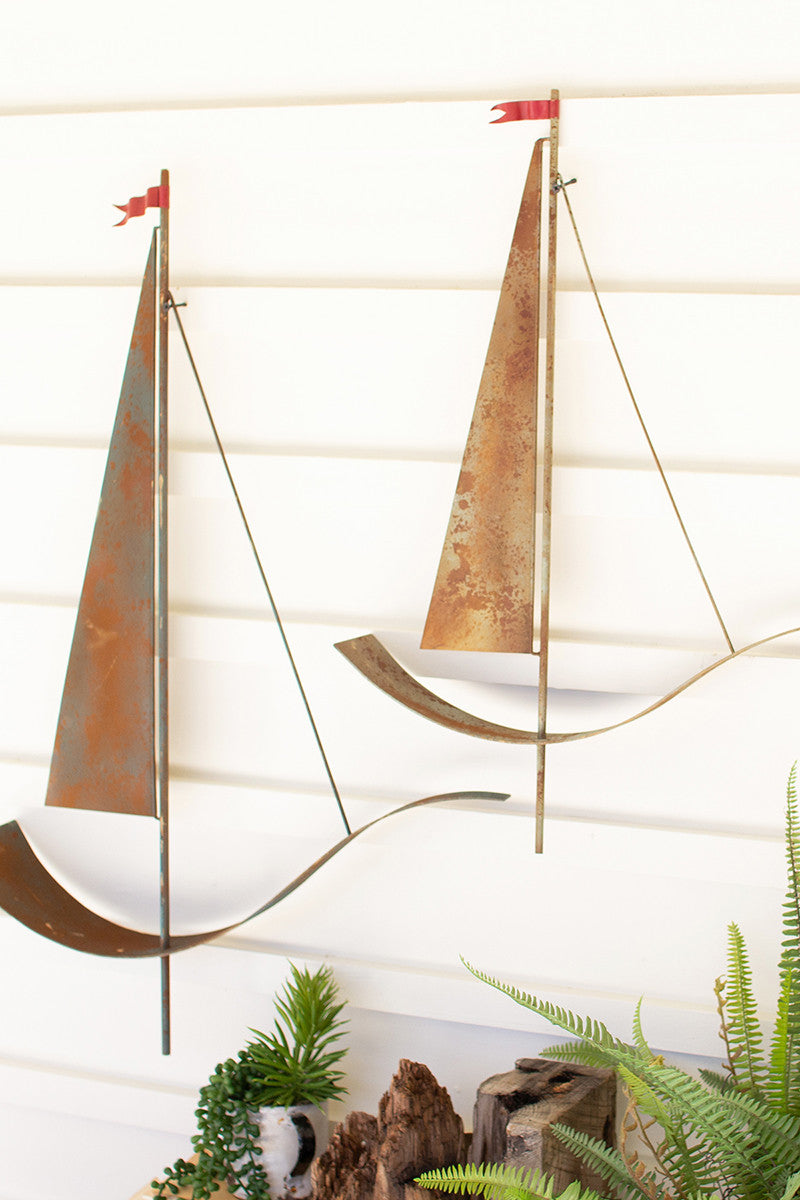 painted metal sailboat wall hangings - set of 2 - Design Club Home