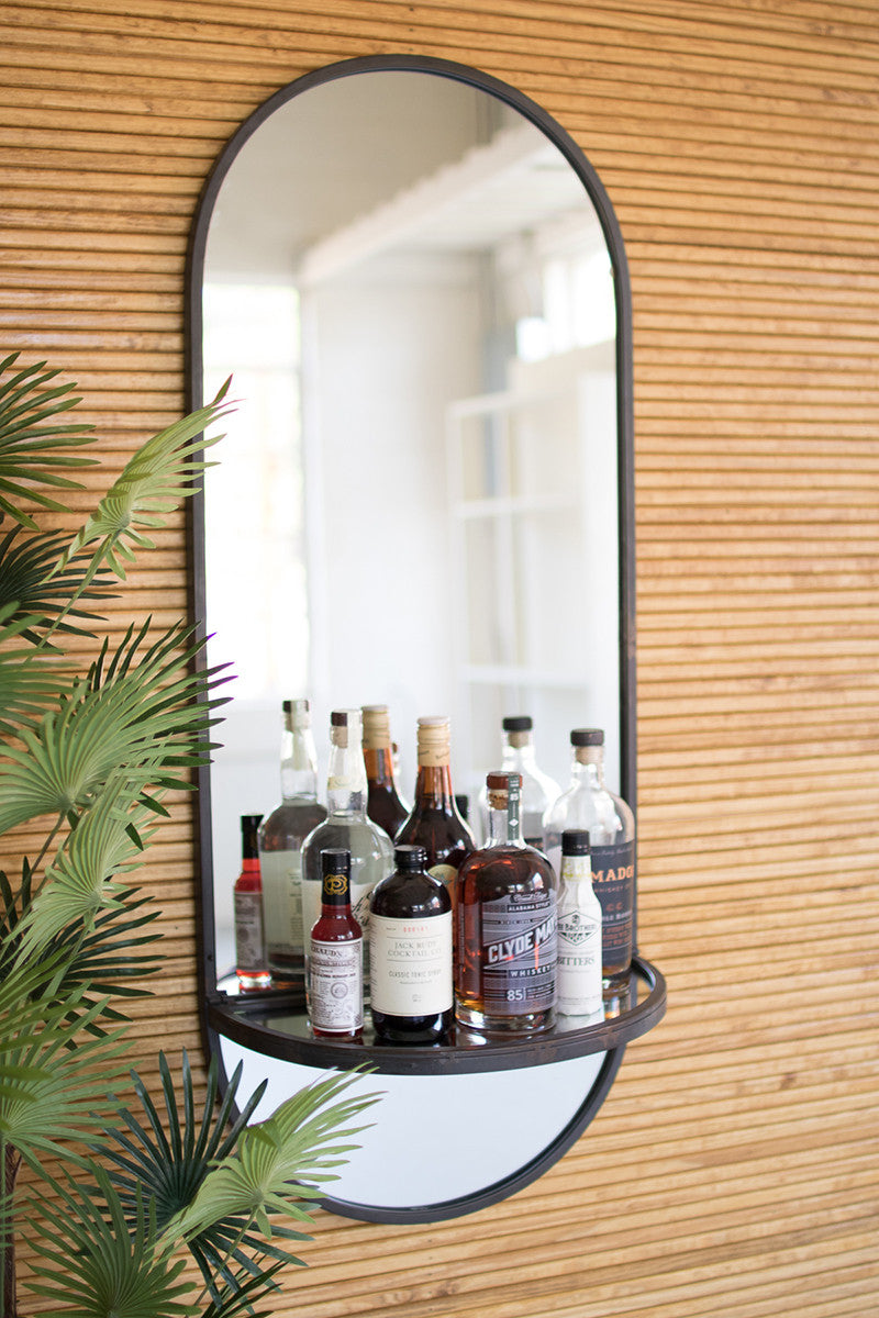 tall oval wall mirror with folding shelf - Design Club Home