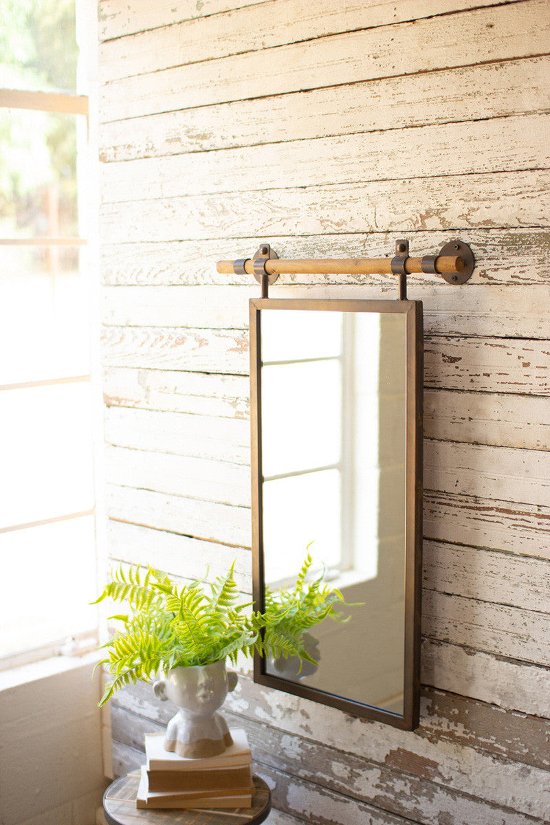 rectangle wall mirror with wooden dowel hanger - Design Club Home