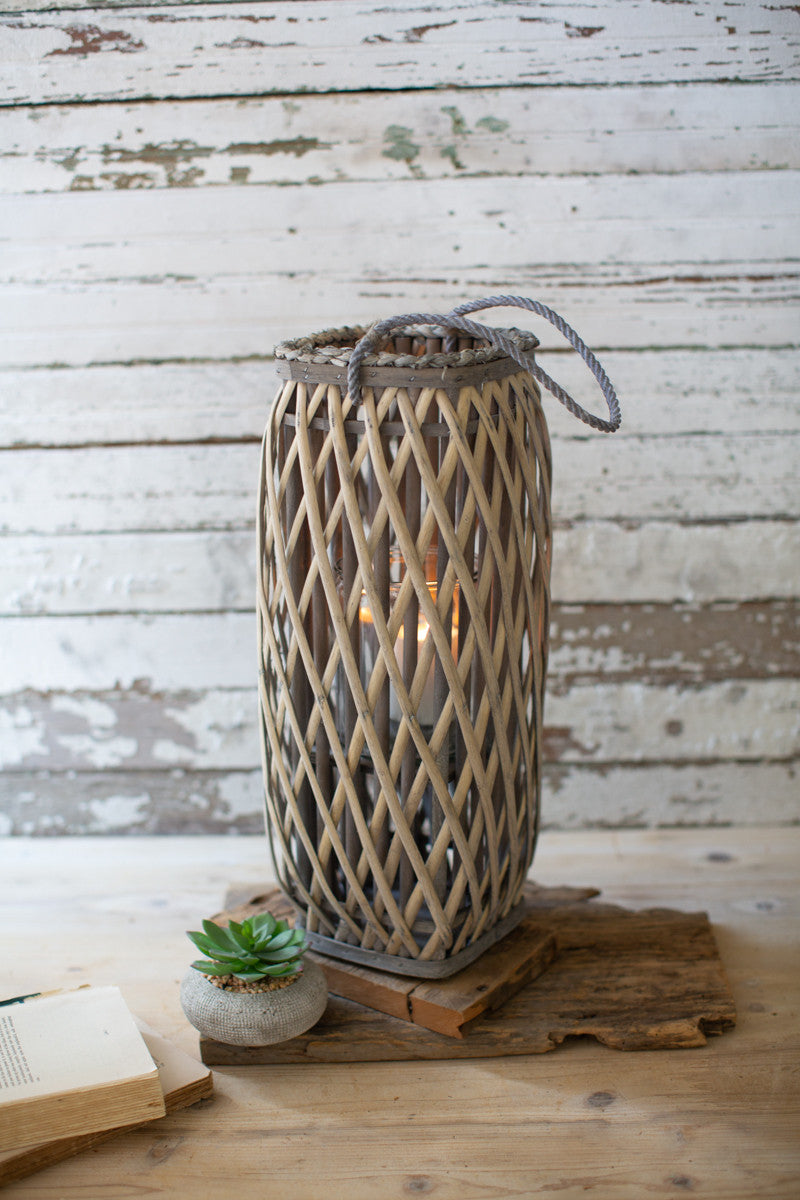tall grey square willow lantern \ small - Design Club Home