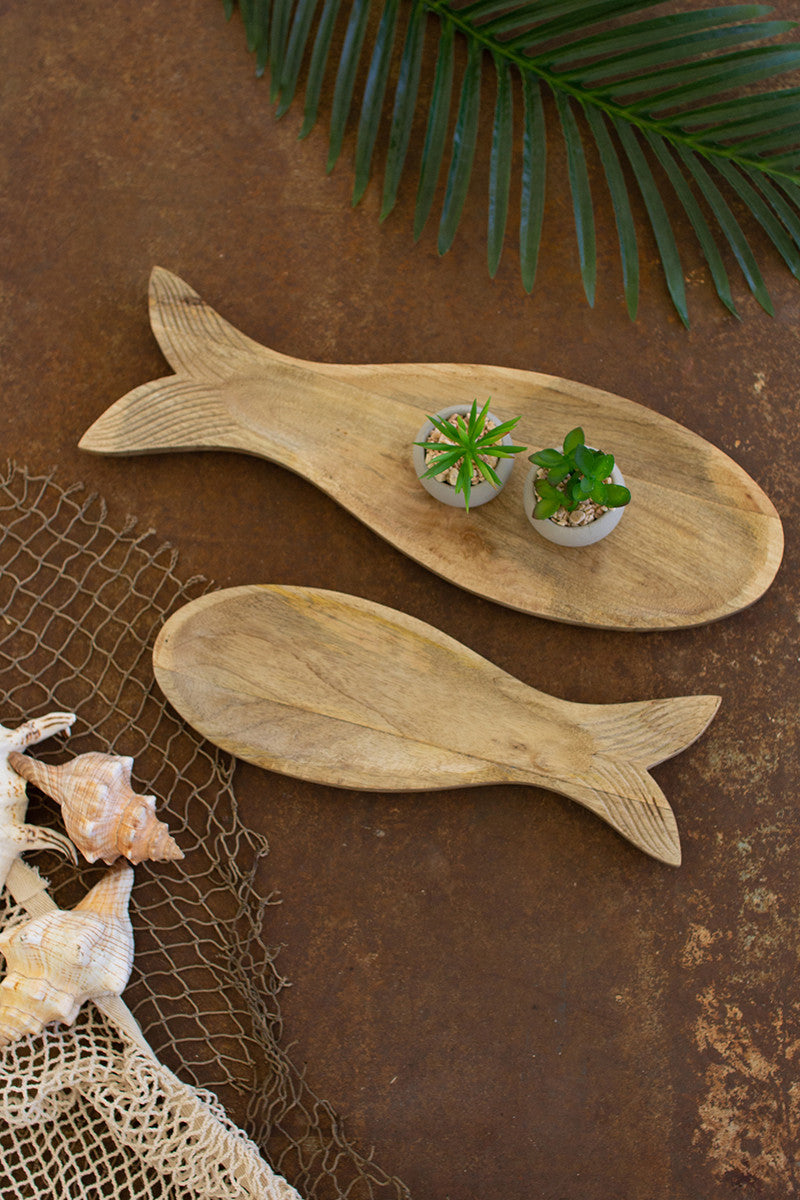 carved wooden fish platter - set of 2 - Design Club Home