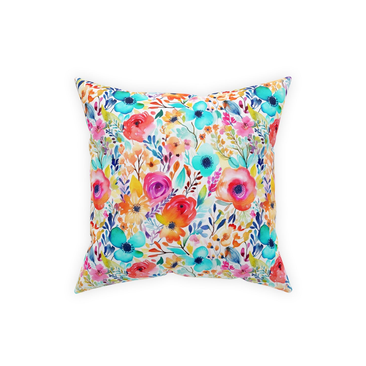 Colorful Flower Throw Pillow, Watercolor Wildflowers, Housewarming Gift, Wedding Gift, Abstract Paint - Design Club Home