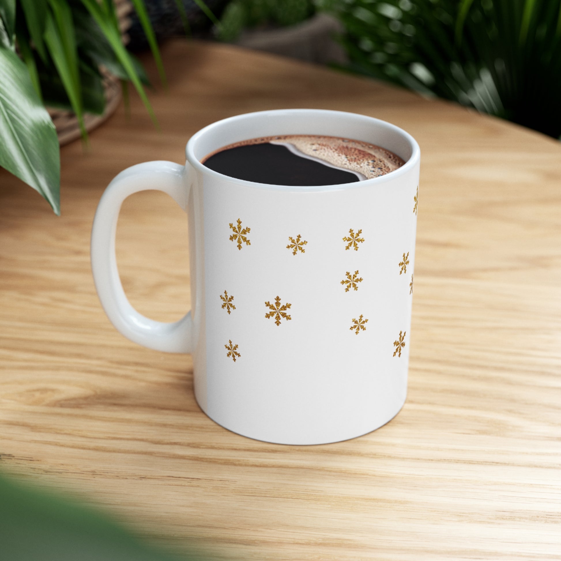 Snowflake Christmas Ceramic Mug 11oz Gold Gift for Her, Holiday Decoration, Coffee Mug - Design Club Home