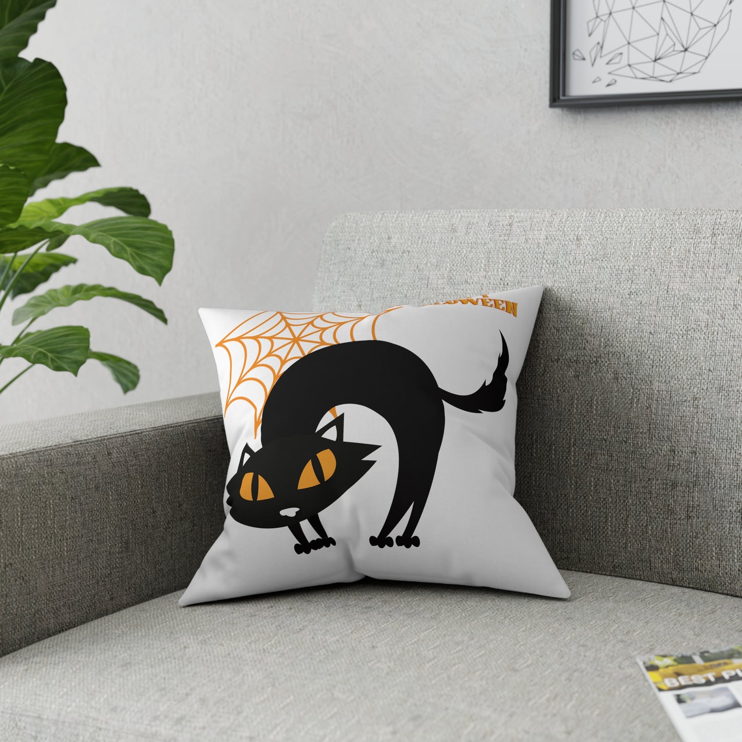 Happy Halloween Black Cat Pillow, Spider Web pillow, Couch Pillow, Fall Pillow, Cat Lover Gift - Design Club Home