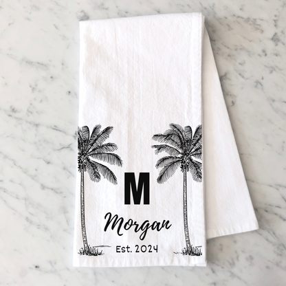 Personalized Kitchen Towel, Family Name Established Year, Custom Kitchen Decor, New Couple Wedding Anniversary Housewarming Gift