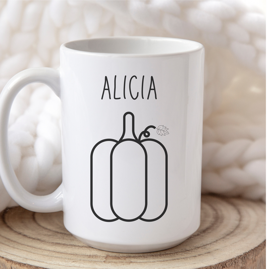 Alicia Custom Name Fall Minimalist Pumpkin Personalized Coffee Mug