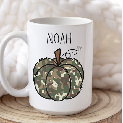 Noah Personalized Custom Name Camo Pumpkin Coffee Mug