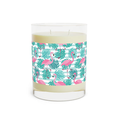 Tropical flamingo palm leaf scented soy candle