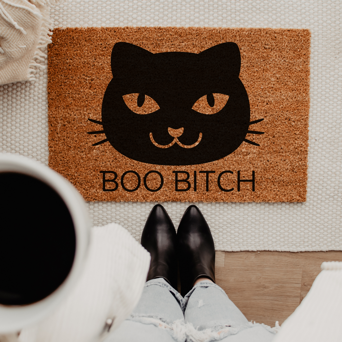 Halloween Doormat Funny Black Cat Welcome Door Mat