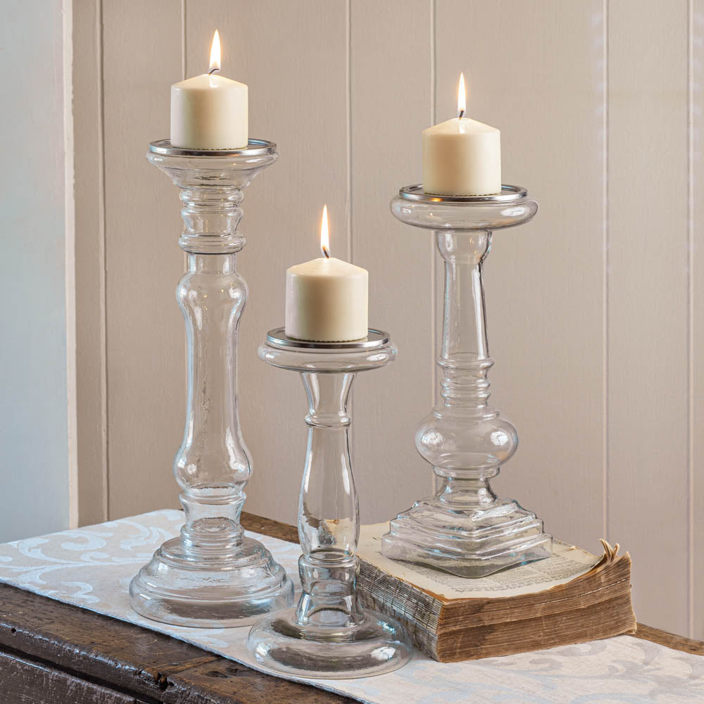Pillar Glass Candleholders Set of 3
