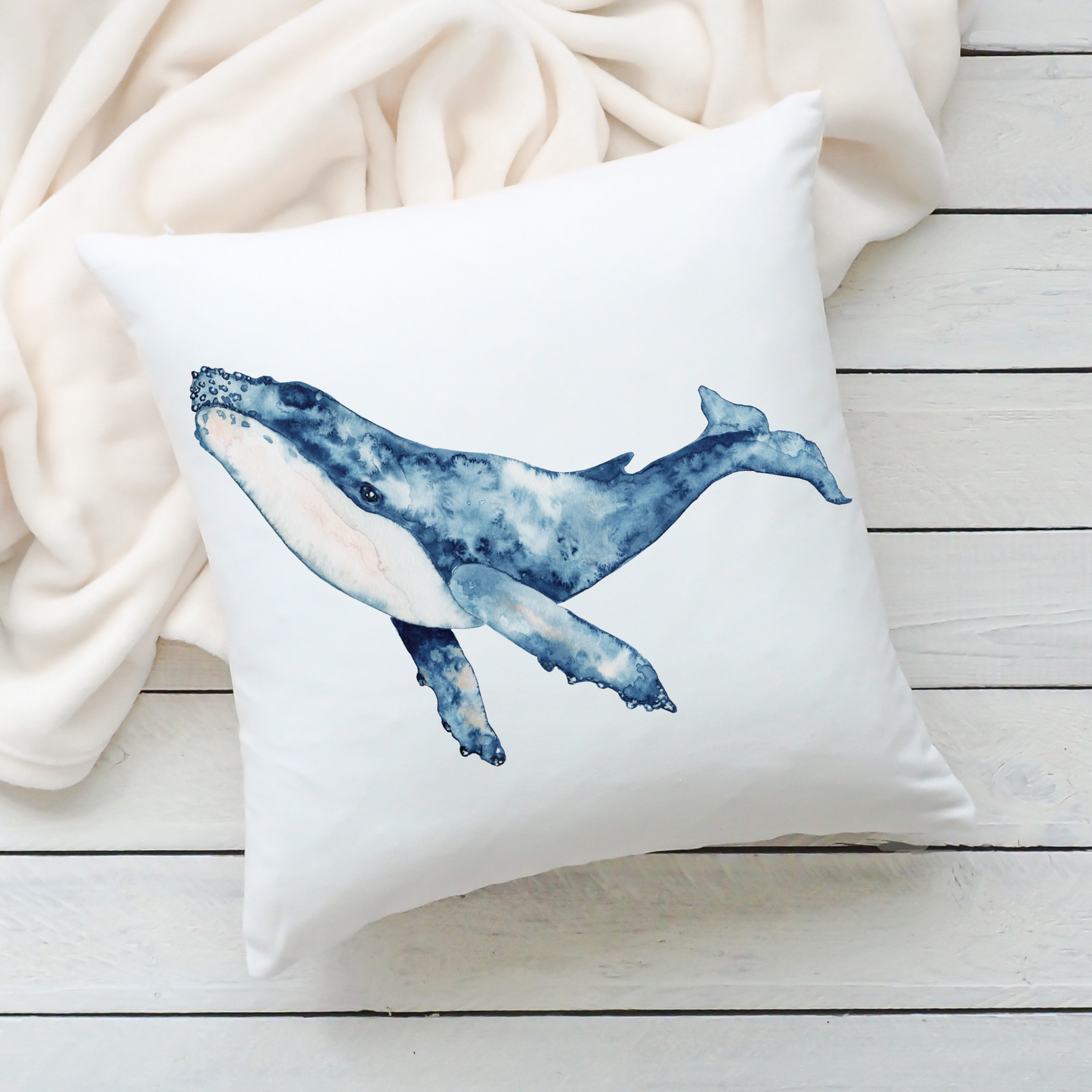 Whale Outdoor Washable Pillow Watercolor Fish Lovers Coastal Beach Cottage Home Gift