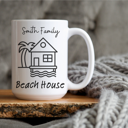 Personalized Custom Beach House Coffee Mug with  Family Name