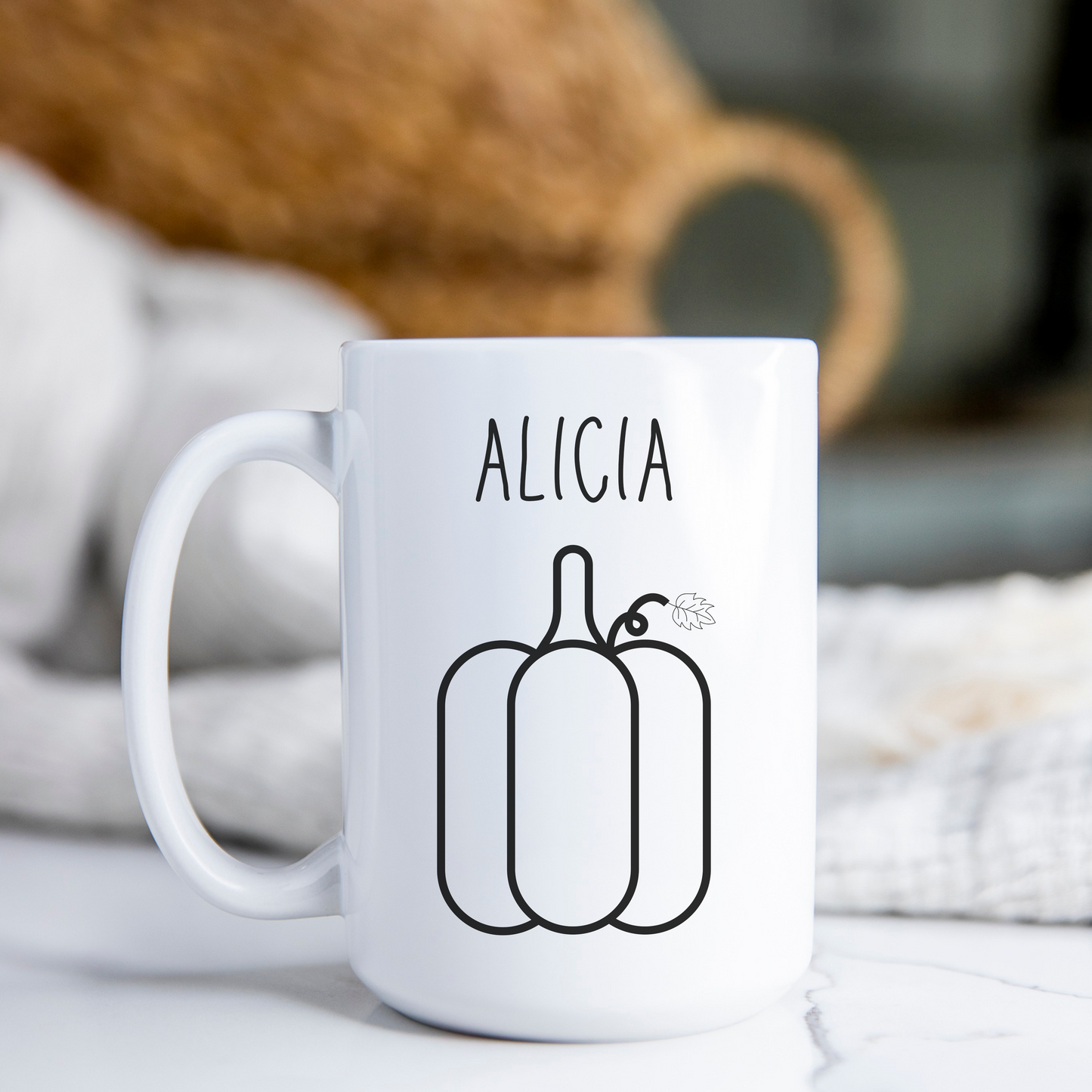Alicia Custom Name Fall Minimalist Pumpkin Personalized Coffee Mug