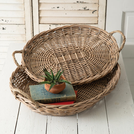 Wicker Tray Decor Set with Handles | Housewarming Home Gift - Design Club Home