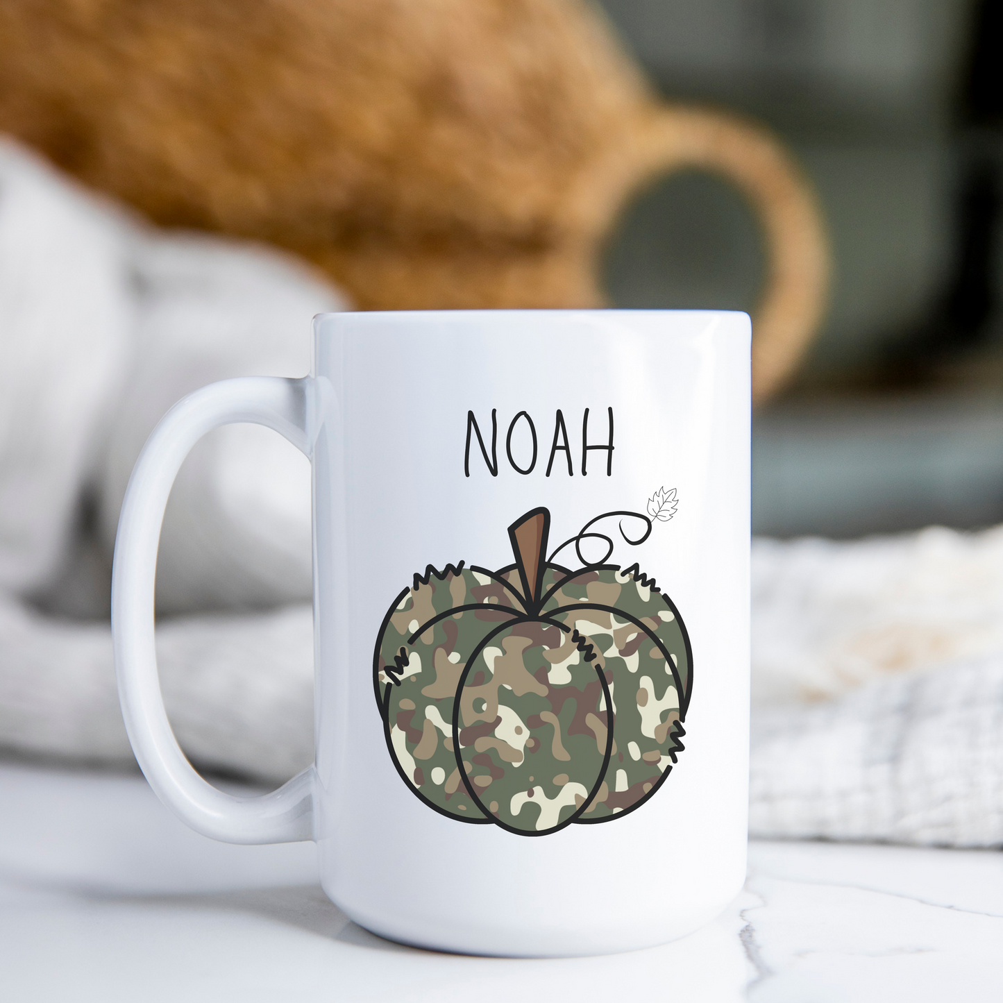 Noah Personalized Custom Name Camo Pumpkin Coffee Mug