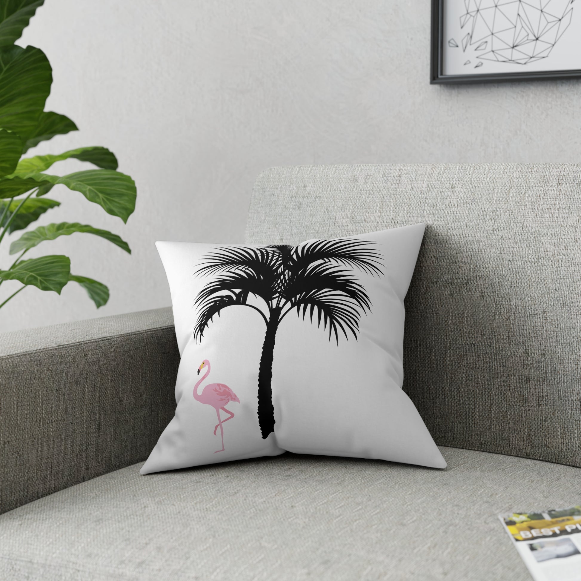 Beach House Pillow Palm Tree Coastal Flamingo Accent Pillow Housewarming Gift for Her - Design Club Home