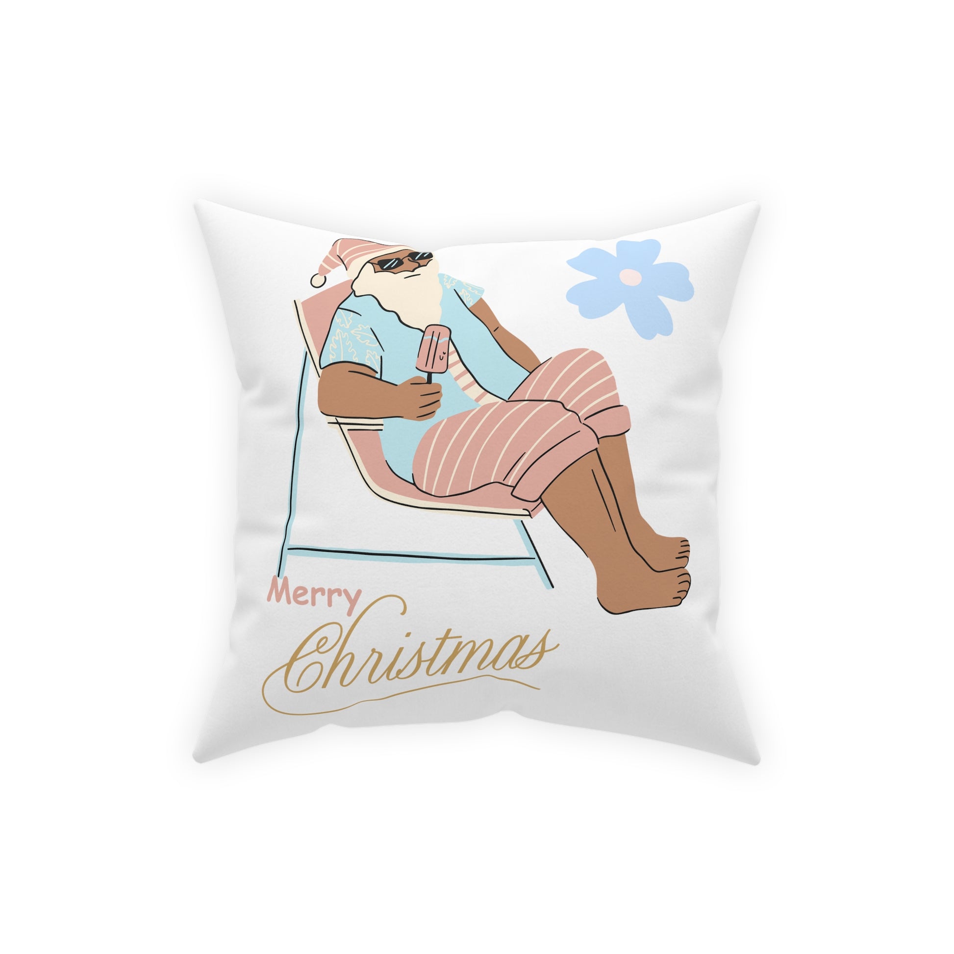 Merry Christmas Pillow, Coastal Christmas Throw Pillow, Tropical Santa, Beach House, Housewarming Gift, - Design Club Home