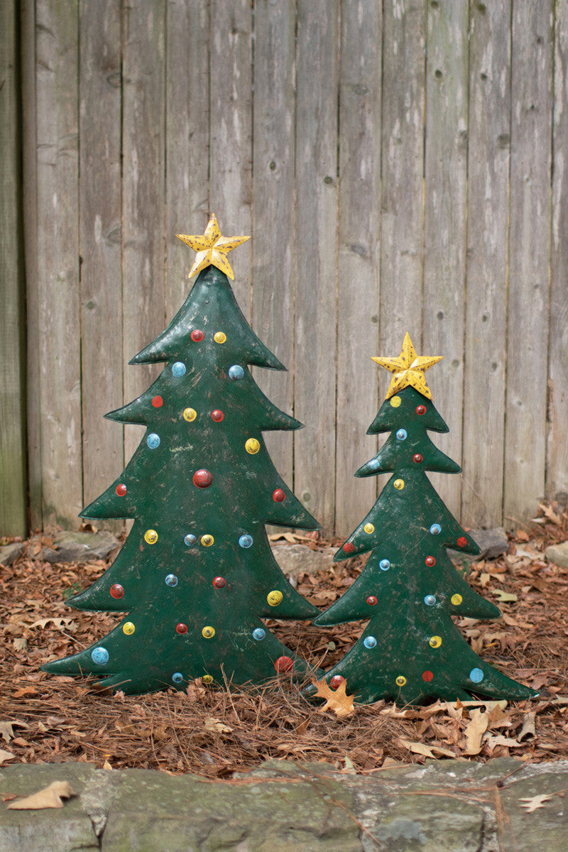 Christmas Tree Tall Yard Art Farmhouse Rustic Holiday Outdoor Decorations Set of 2 - Design Club Home