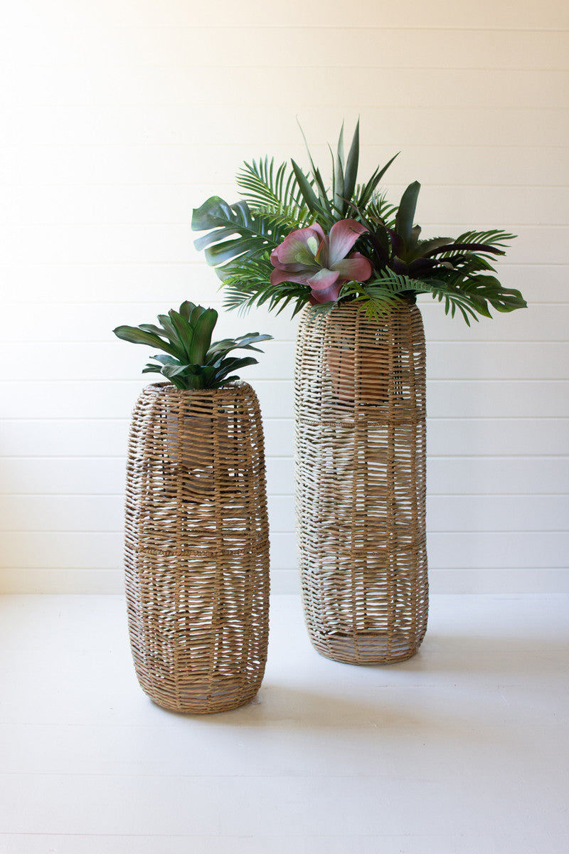 Woven Seagrass Tall Barrel Planter Stand set of 2 Home Decoration | Plant Lover Gifts - Design Club Home