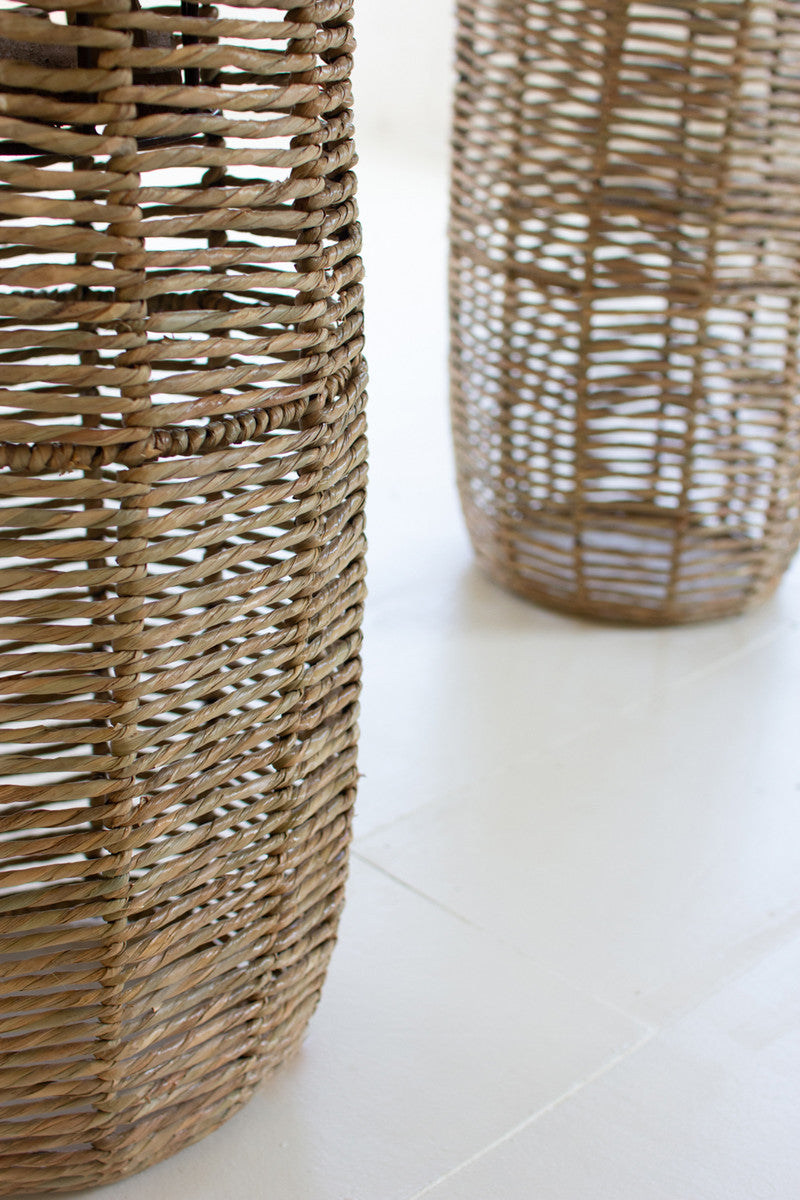 Woven Seagrass Tall Barrel Planter Stand set of 2 Home Decoration | Plant Lover Gifts - Design Club Home
