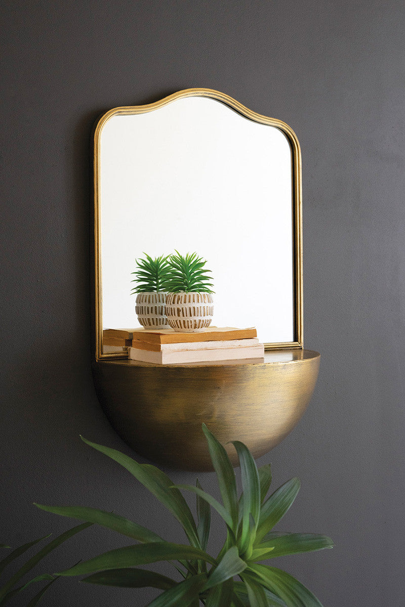 Metal Framed Mirror with Demi-Lune Shelf