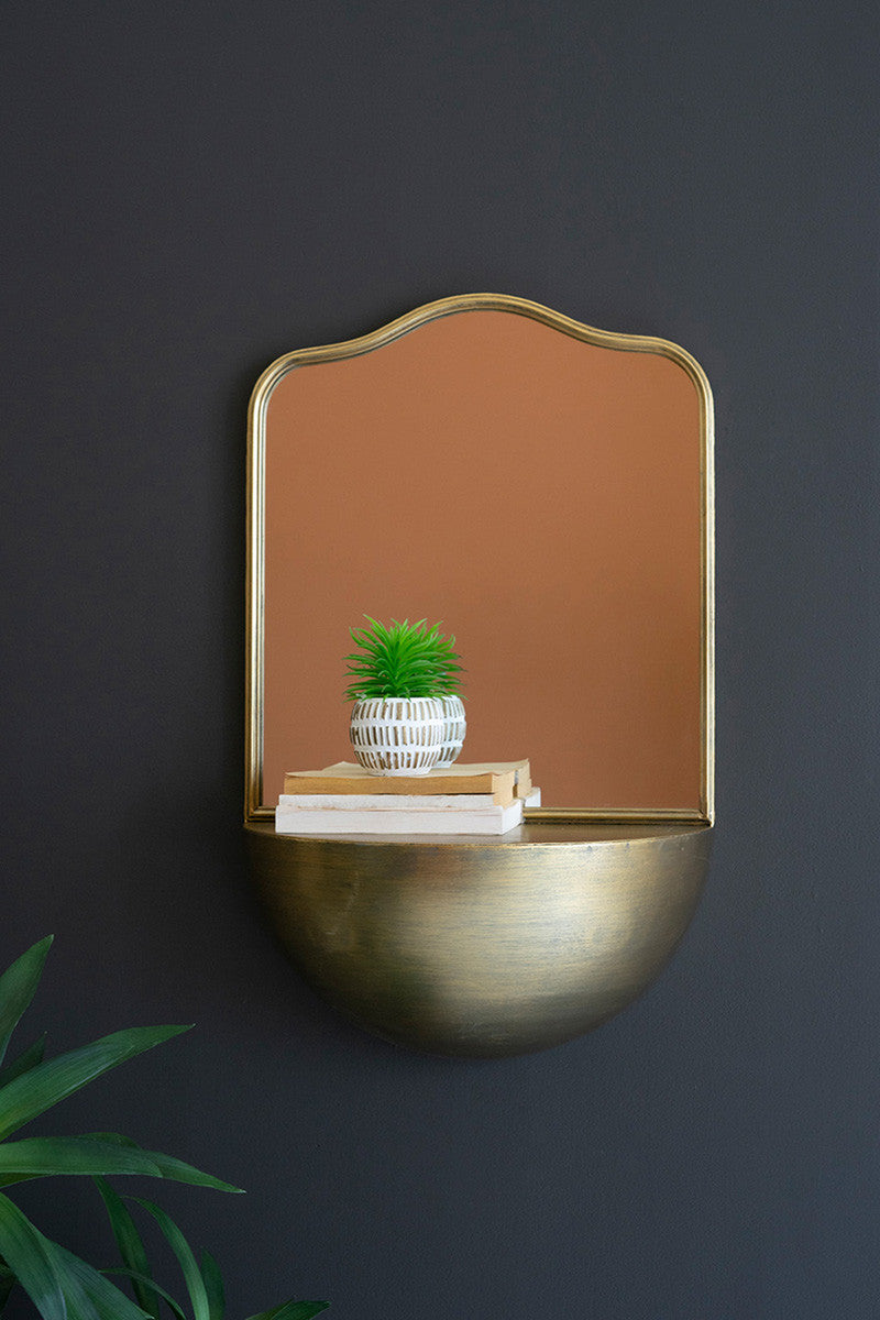 Metal Framed Mirror with Demi-Lune Shelf