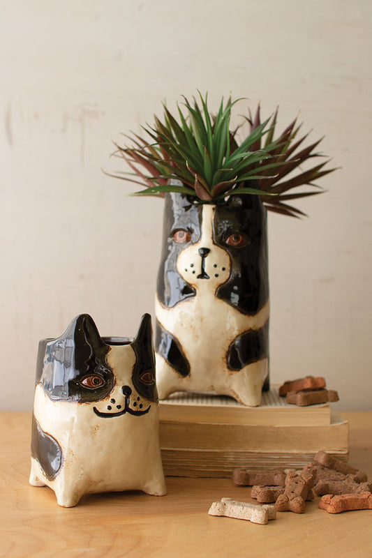 Ceramic Dog Planter Set of 2 | Animal Planter | Succulant Planter | Dog Lovers Gift - Design Club Home