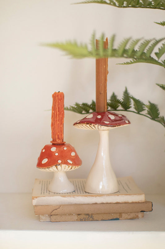 Mushroom Ceramic Candleholders Set of 2