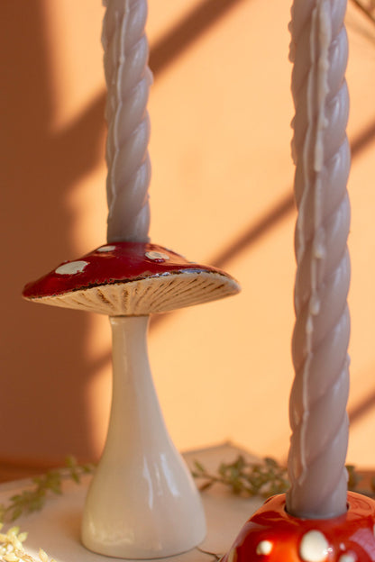 Mushroom Ceramic Candleholders Set of 2