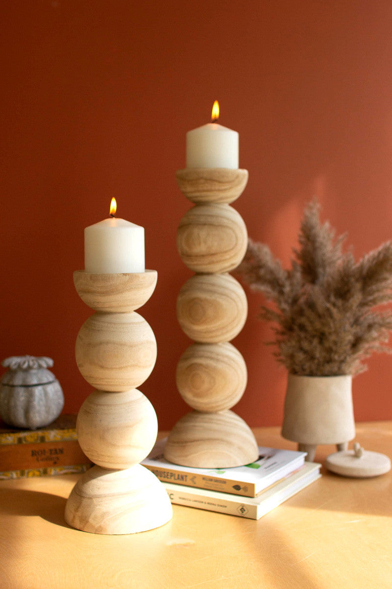 Wood Candle Holder Set of 2