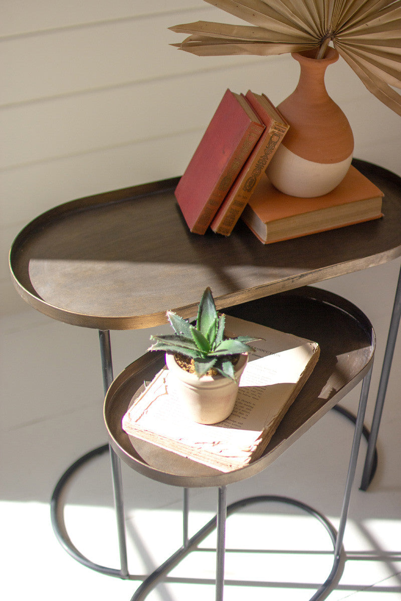 Brass Accent End Table Nesting Set of 2 | Living Room and Bedroom Table | Narrow Side Table Home Gifts - Design Club Home