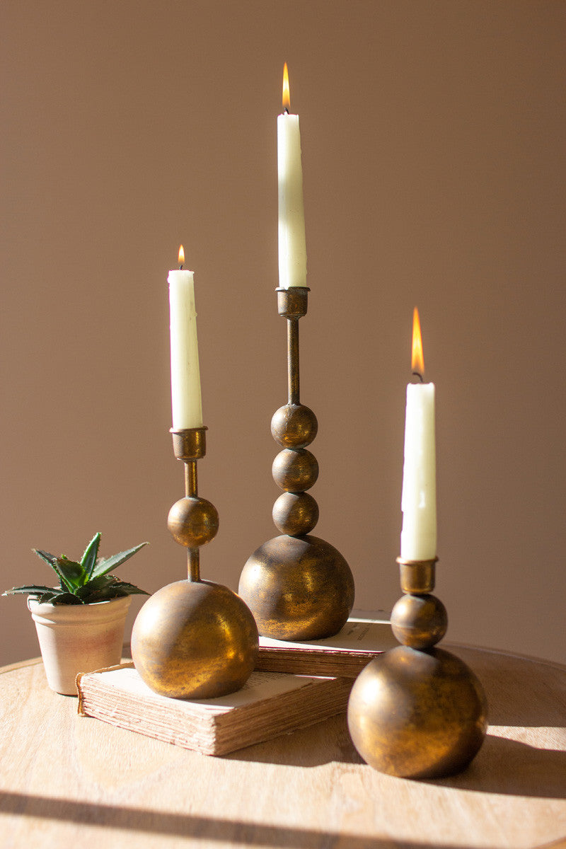 Antique Brass Taper Candle Holders - Set of 3 - Design Club Home
