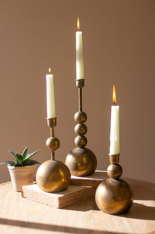 Antique Brass Taper Candle Holders - Set of 3 - Design Club Home
