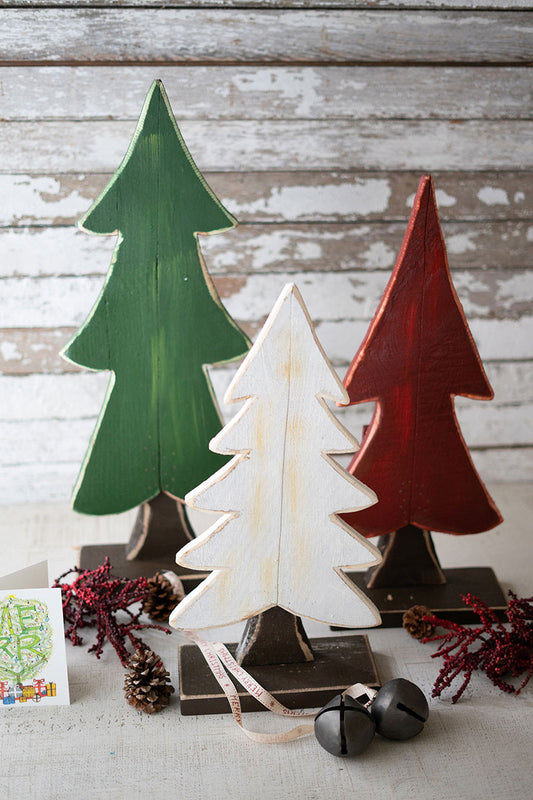 Wooden Christmas Tree Set of 3 on stand - Rustic Farmhouse Christmas - Holiday Home Gift - Design Club Home